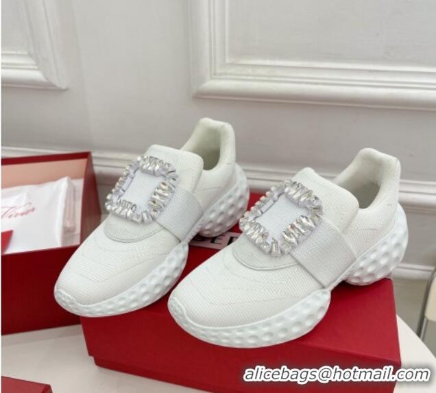 Unique Style Roger Vivier Viv Run Moonlight Crystal Buckle Sneakers in Fabric White 809053