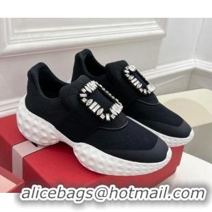 Good Looking Roger Vivier Viv Run Moonlight Crystal Buckle Sneakers in Fabric Black/White 809054