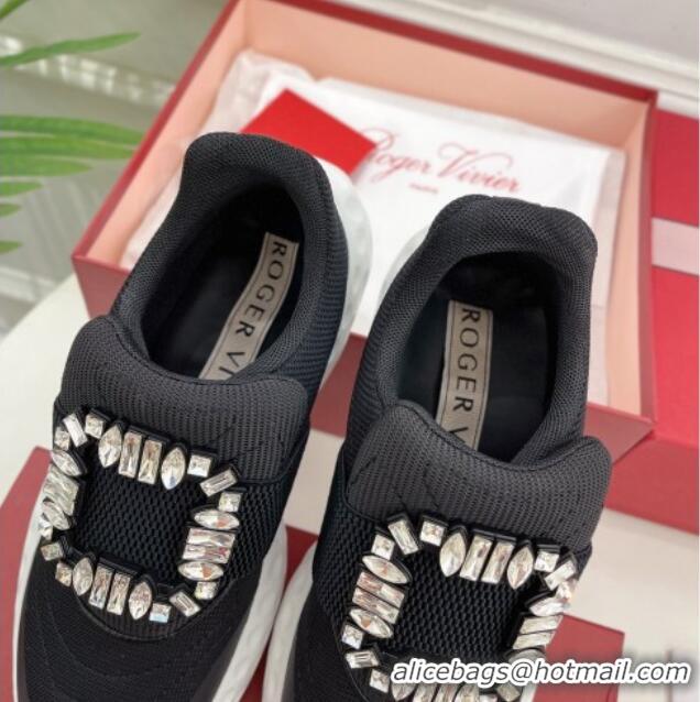 Good Looking Roger Vivier Viv Run Moonlight Crystal Buckle Sneakers in Fabric Black/White 809054