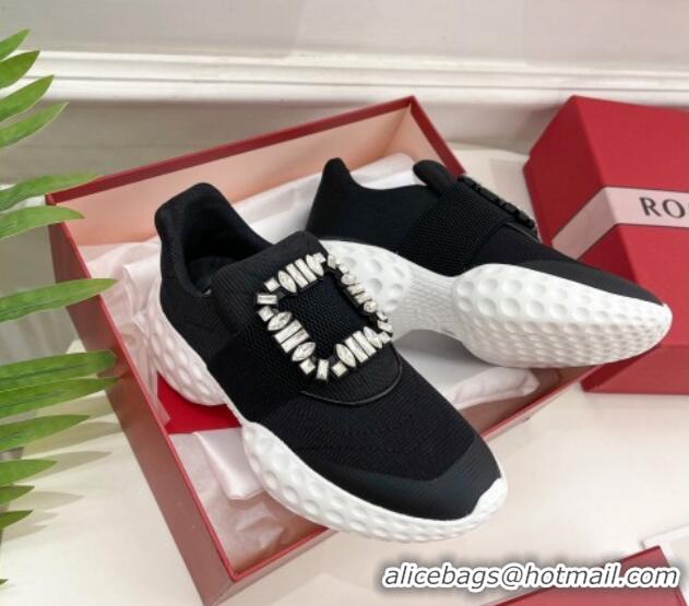 Good Looking Roger Vivier Viv Run Moonlight Crystal Buckle Sneakers in Fabric Black/White 809054