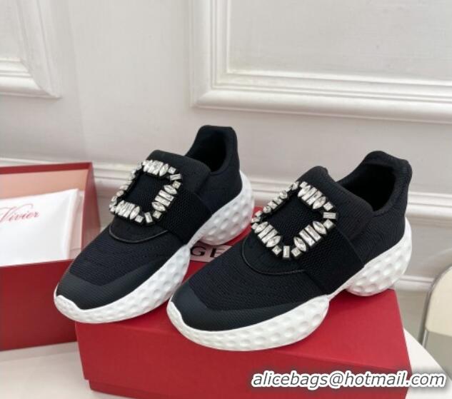 Good Looking Roger Vivier Viv Run Moonlight Crystal Buckle Sneakers in Fabric Black/White 809054