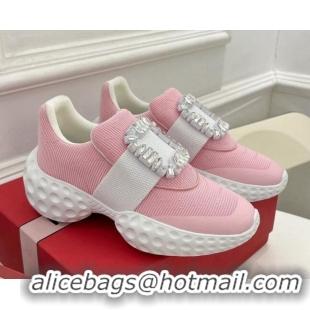 Low Price Roger Vivier Viv Run Moonlight Crystal Buckle Sneakers in Fabric Light Pink 809055