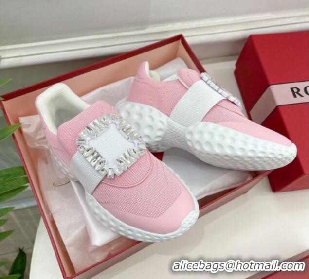 Low Price Roger Vivier Viv Run Moonlight Crystal Buckle Sneakers in Fabric Light Pink 809055