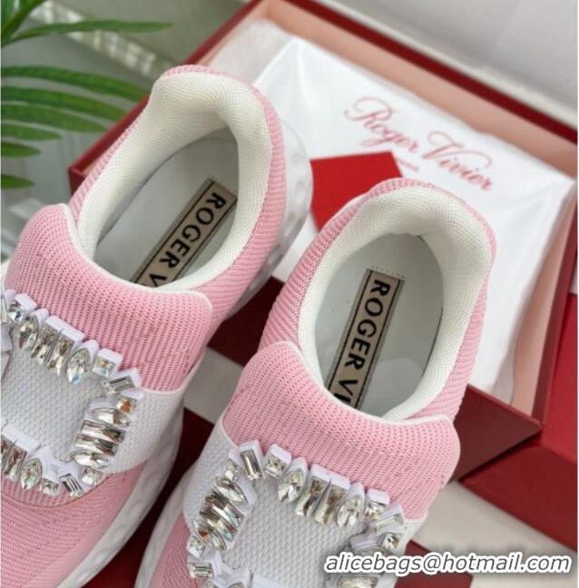 Low Price Roger Vivier Viv Run Moonlight Crystal Buckle Sneakers in Fabric Light Pink 809055