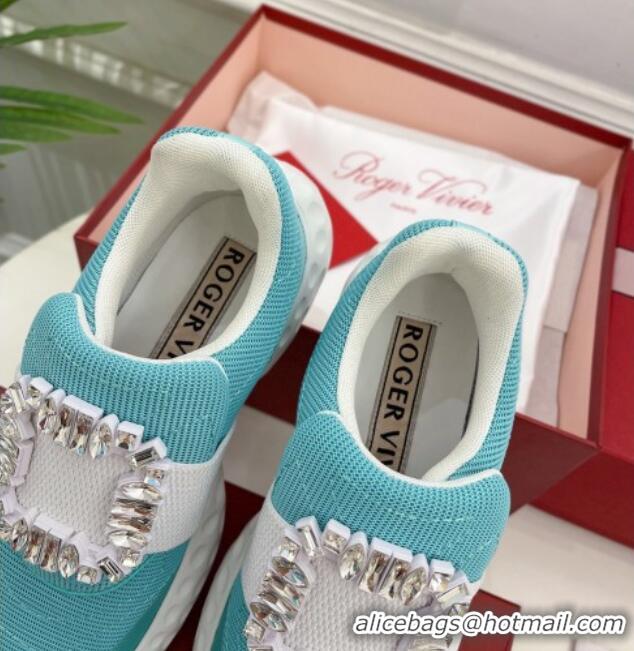 Best Price Roger Vivier Viv Run Moonlight Crystal Buckle Sneakers in Fabric Blue 809056