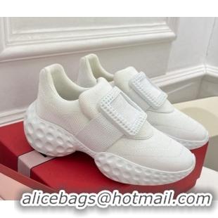 Popular Style Roger Vivier Viv Run Moonlight Crystal Buckle Sneakers in Fabric All White 809058