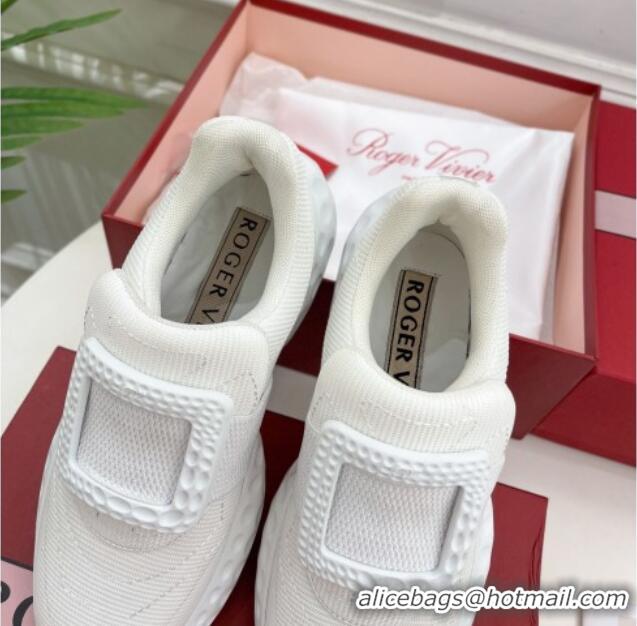 Popular Style Roger Vivier Viv Run Moonlight Crystal Buckle Sneakers in Fabric All White 809058