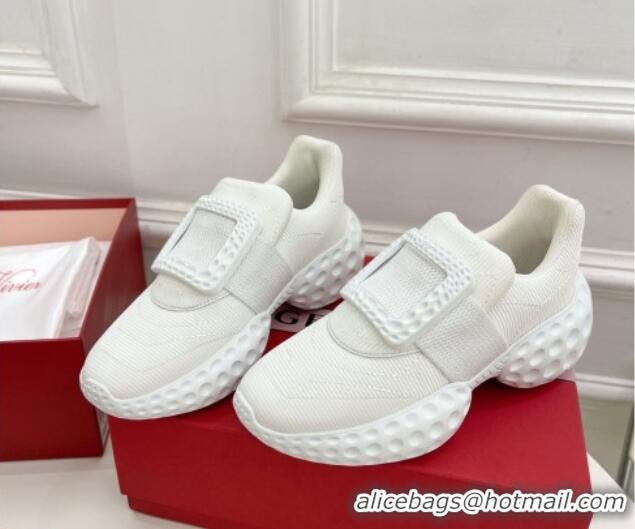 Popular Style Roger Vivier Viv Run Moonlight Crystal Buckle Sneakers in Fabric All White 809058