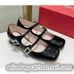 1:1 aaaaa Roger Vivier Trés Vivier Strass Buckle Mini Babies Ballerinas 3cm in Patent Leather Black 814085