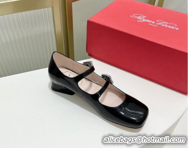 1:1 aaaaa Roger Vivier Trés Vivier Strass Buckle Mini Babies Ballerinas 3cm in Patent Leather Black 814085