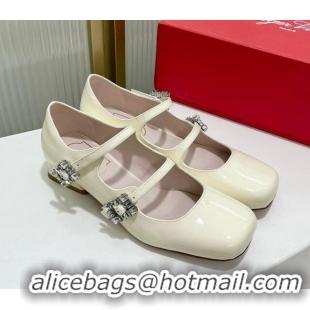 Sophisticated Roger Vivier Trés Vivier Strass Buckle Mini Babies Ballerinas 3cm in Patent Leather White 814086