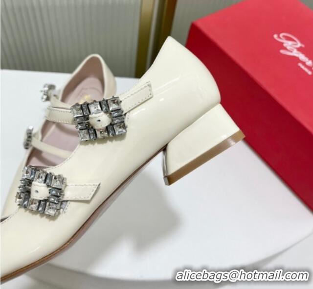 Sophisticated Roger Vivier Trés Vivier Strass Buckle Mini Babies Ballerinas 3cm in Patent Leather White 814086