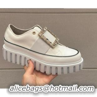 Classic Cheapest Roger Vivier Viv' Go-Thick Strass Buckle Low-Top Sneakers in Canvas White 814087