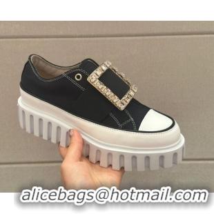 Unique Discount Roger Vivier Viv' Go-Thick Strass Buckle Low-Top Sneakers in Canvas Black 814089