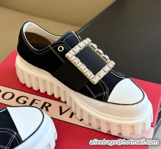 Unique Discount Roger Vivier Viv' Go-Thick Strass Buckle Low-Top Sneakers in Canvas Black 814089