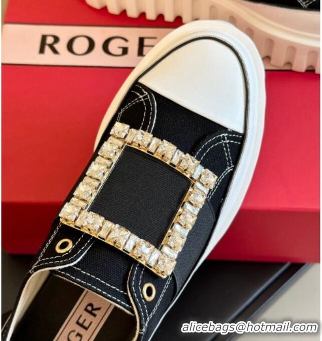 Unique Discount Roger Vivier Viv' Go-Thick Strass Buckle Low-Top Sneakers in Canvas Black 814089