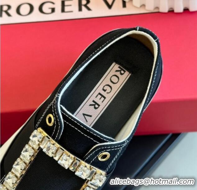 Unique Discount Roger Vivier Viv' Go-Thick Strass Buckle Low-Top Sneakers in Canvas Black 814089