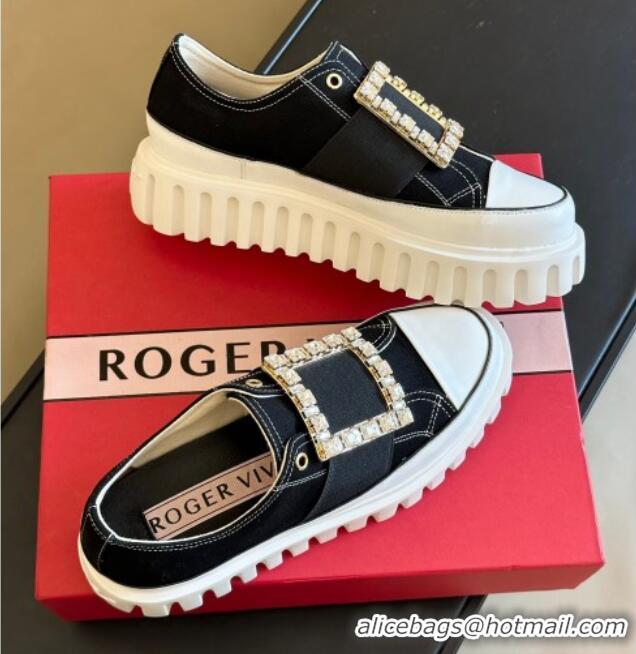 Unique Discount Roger Vivier Viv' Go-Thick Strass Buckle Low-Top Sneakers in Canvas Black 814089