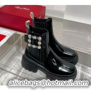 Low Cost Roger Vivier Patent Calfskin Ankle Boots 4cm with Crystals RV08211