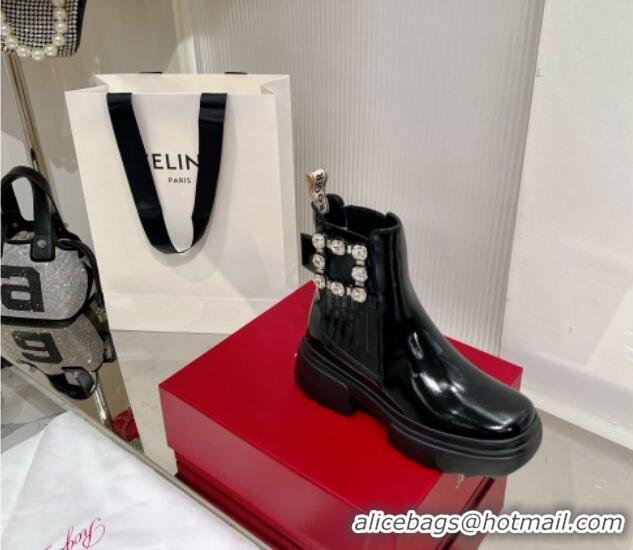 Low Cost Roger Vivier Patent Calfskin Ankle Boots 4cm with Crystals RV08211