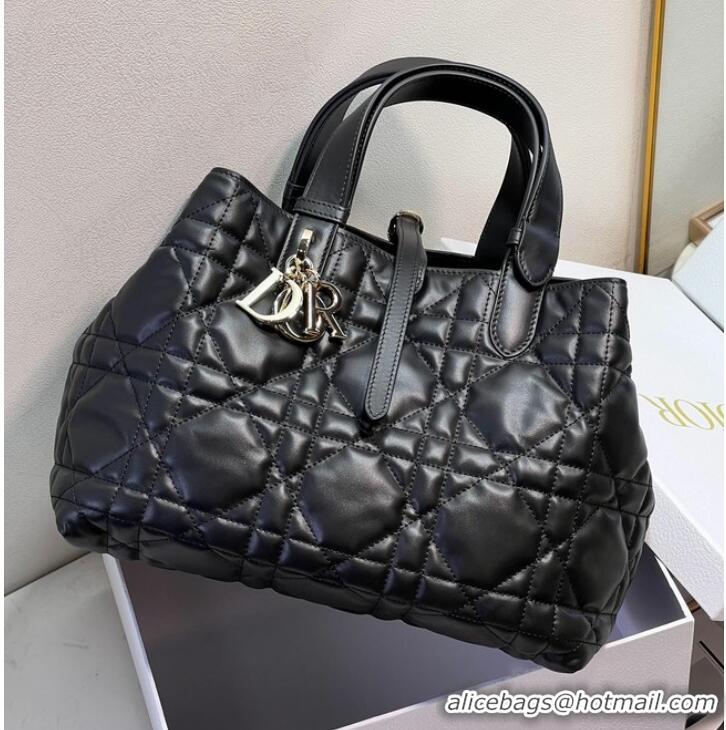 New Style MEDIUM DIOR TOUJOURS BAG Latte Macrocannage Calfskin M2821OS black