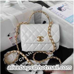 Cheap Design Chanel SMALL FLAP BAG WITH TOP HANDLE AS4306 white