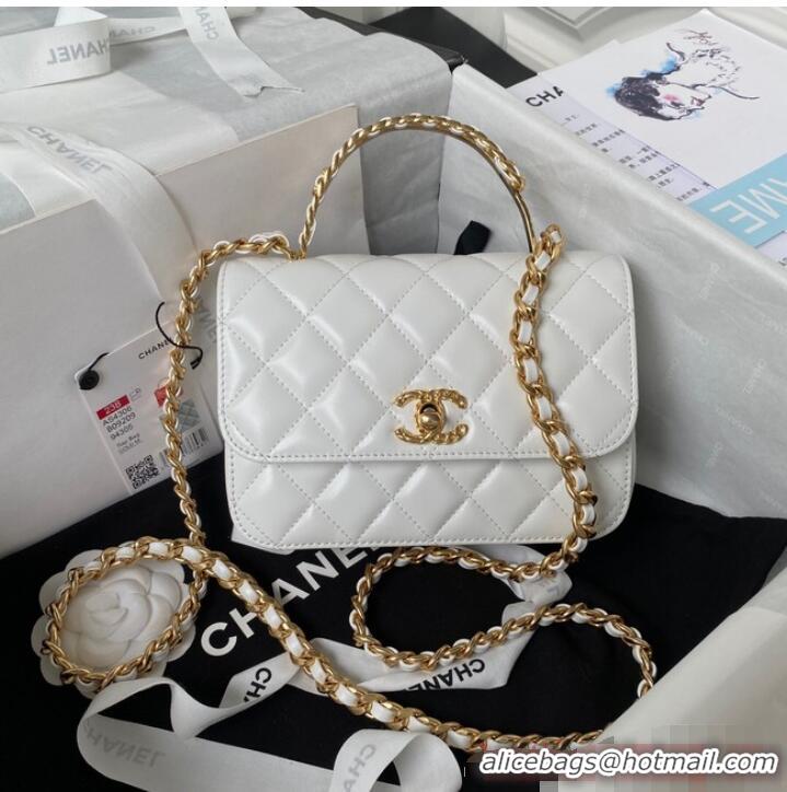 Cheap Design Chanel SMALL FLAP BAG WITH TOP HANDLE AS4306 white