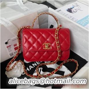 Buy Cheapest Chanel SMALL FLAP BAG WITH TOP HANDLE AS4306 red