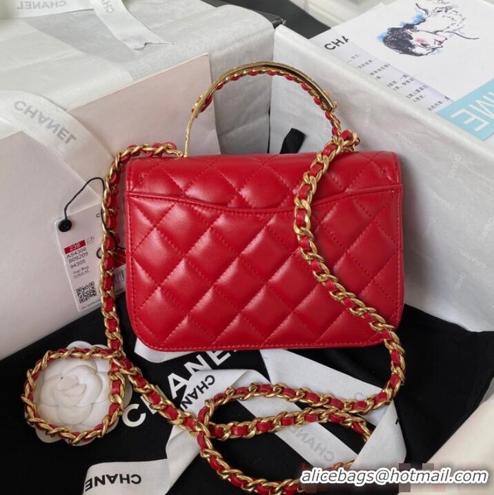 Buy Cheapest Chanel SMALL FLAP BAG WITH TOP HANDLE AS4306 red