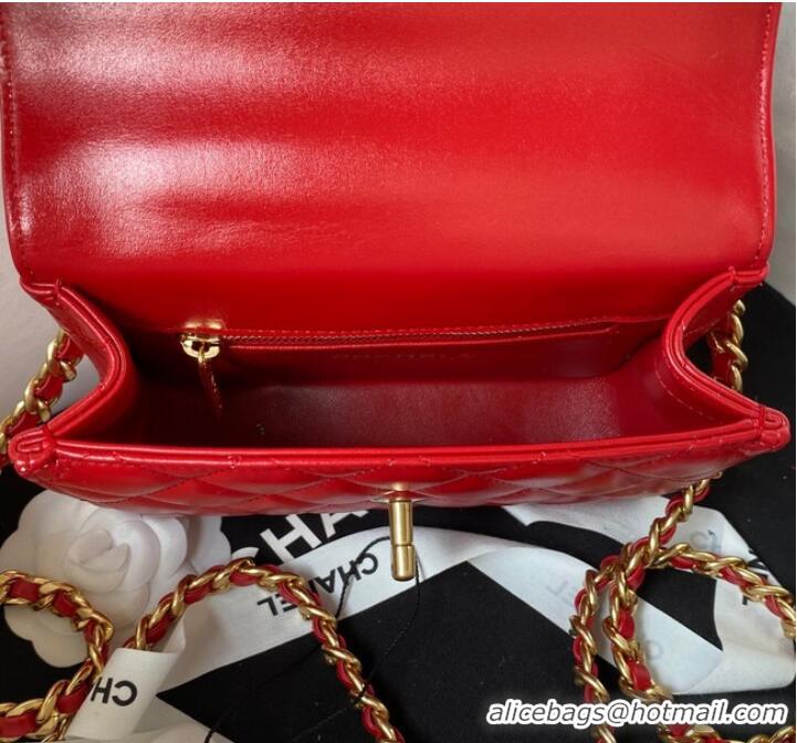 Buy Cheapest Chanel SMALL FLAP BAG WITH TOP HANDLE AS4306 red