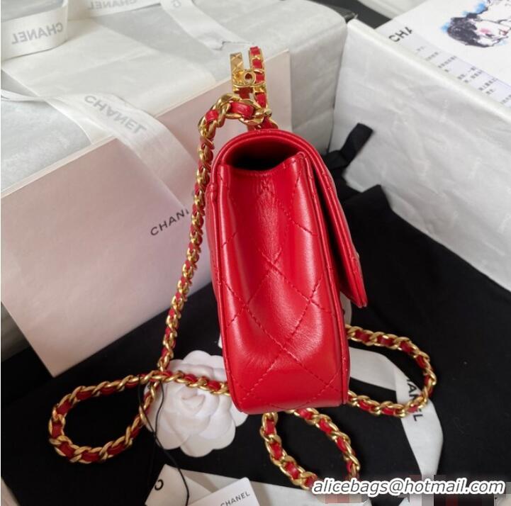 Buy Cheapest Chanel SMALL FLAP BAG WITH TOP HANDLE AS4306 red