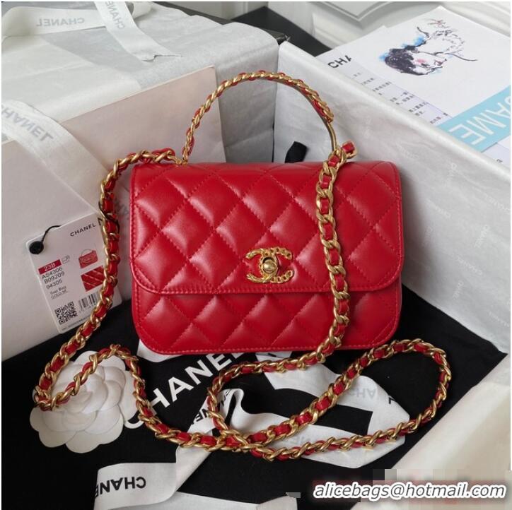 Buy Cheapest Chanel SMALL FLAP BAG WITH TOP HANDLE AS4306 red