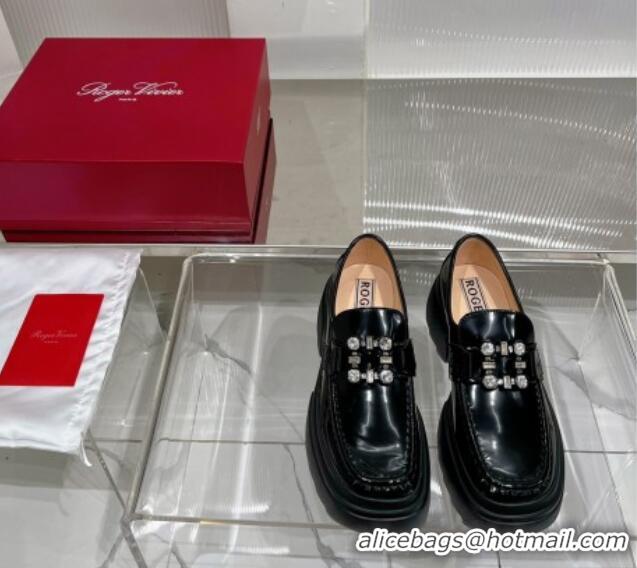 Good Product Roger Vivier Patent Calfskin Loafers 4cm with Crystals 0821093