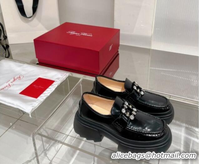 Good Product Roger Vivier Patent Calfskin Loafers 4cm with Crystals 0821093