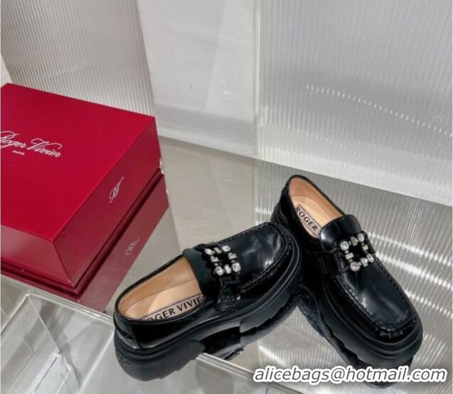 Good Product Roger Vivier Patent Calfskin Loafers 4cm with Crystals 0821093