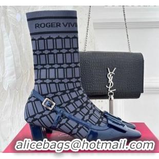 Best Product Roger Vivier Belle Vivier Sock Lacquered Buckle Ankle Boots 4.5cm in Patent Leather Blue 831042