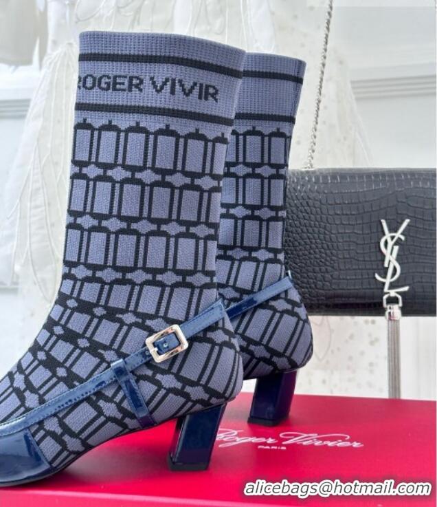 Best Product Roger Vivier Belle Vivier Sock Lacquered Buckle Ankle Boots 4.5cm in Patent Leather Blue 831042