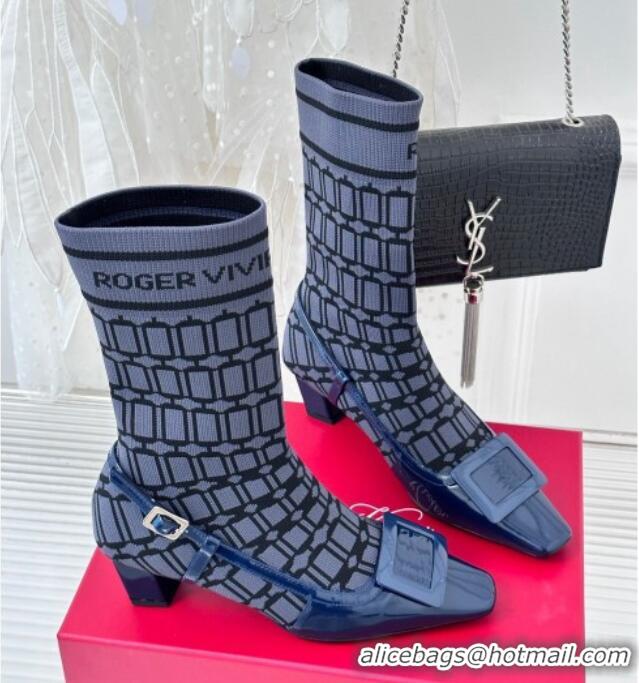 Best Product Roger Vivier Belle Vivier Sock Lacquered Buckle Ankle Boots 4.5cm in Patent Leather Blue 831042