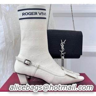 Purchase Roger Vivier Belle Vivier Sock Lacquered Buckle Ankle Boots 4.5cm in Patent Leather White 831043