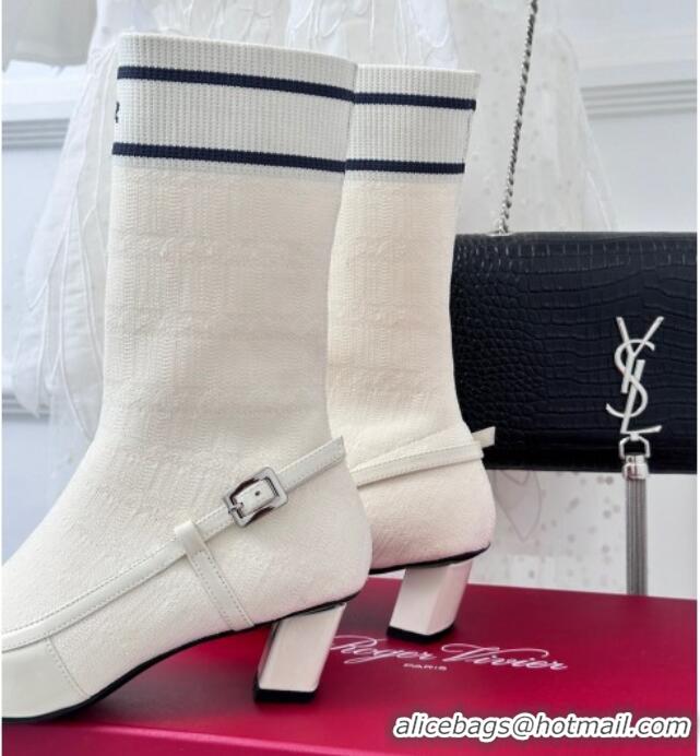 Purchase Roger Vivier Belle Vivier Sock Lacquered Buckle Ankle Boots 4.5cm in Patent Leather White 831043