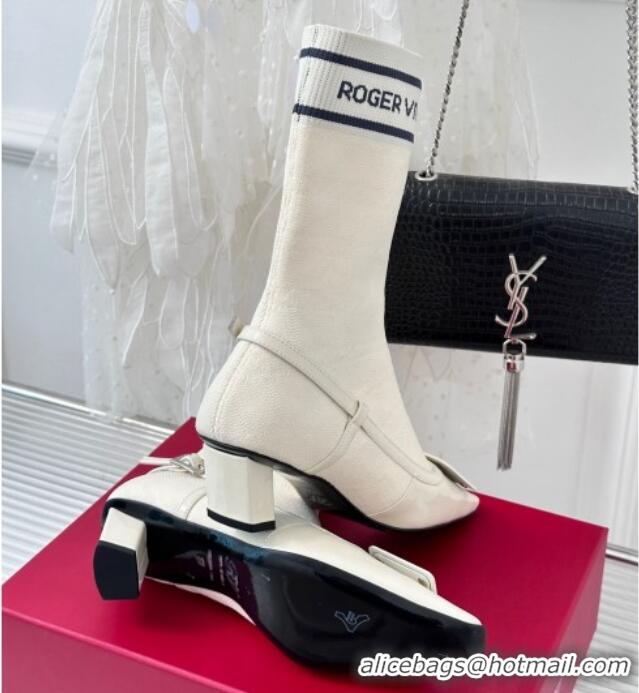 Purchase Roger Vivier Belle Vivier Sock Lacquered Buckle Ankle Boots 4.5cm in Patent Leather White 831043