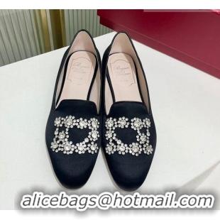 Good Looking Roger Vivier Flower Strass Embroidered Buckle Loafers in Satin Black 902078