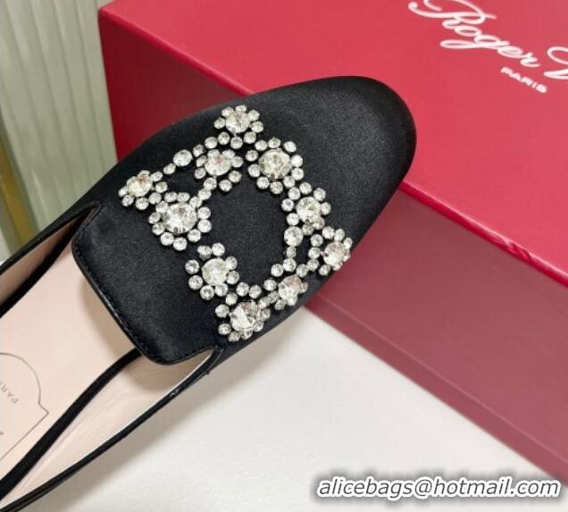 Good Looking Roger Vivier Flower Strass Embroidered Buckle Loafers in Satin Black 902078