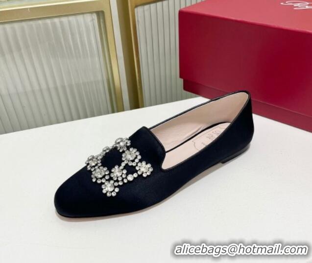 Good Looking Roger Vivier Flower Strass Embroidered Buckle Loafers in Satin Black 902078