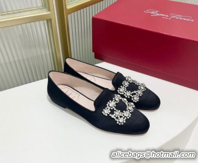 Good Looking Roger Vivier Flower Strass Embroidered Buckle Loafers in Satin Black 902078