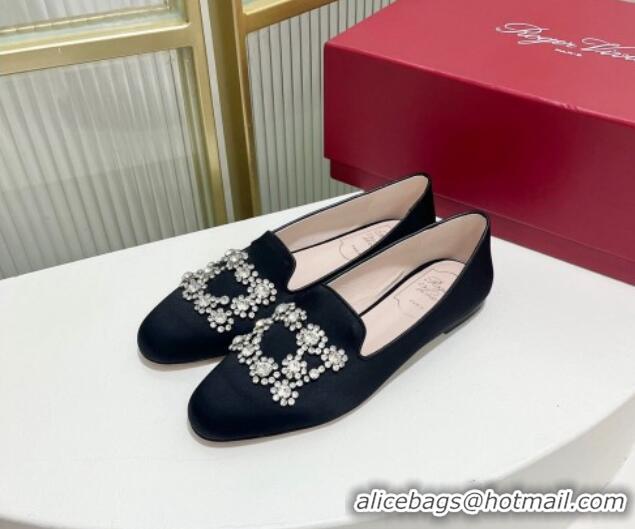 Good Looking Roger Vivier Flower Strass Embroidered Buckle Loafers in Satin Black 902078