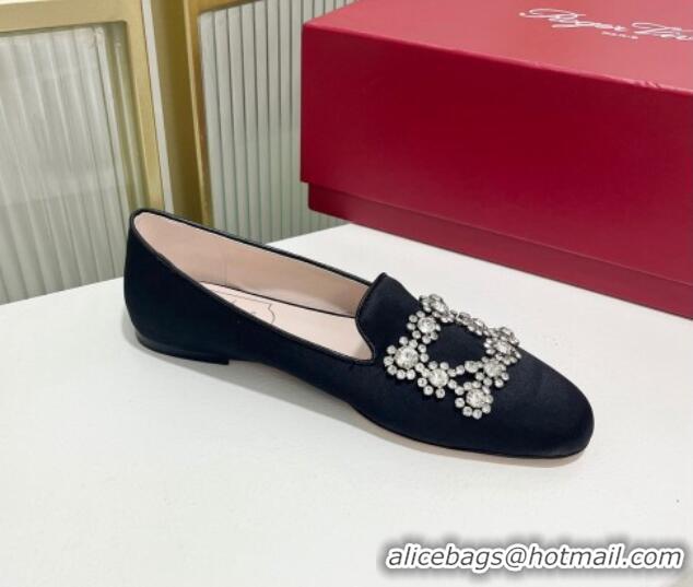 Good Looking Roger Vivier Flower Strass Embroidered Buckle Loafers in Satin Black 902078