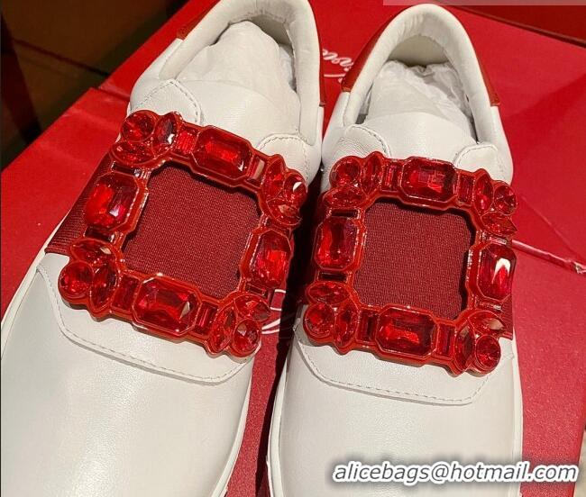 Pretty Style Roger Vivier Very Vivier Strass Buckle Sneakers in Leather White/Red 904075