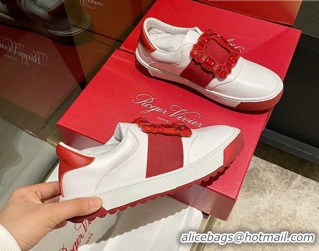 Pretty Style Roger Vivier Very Vivier Strass Buckle Sneakers in Leather White/Red 904075