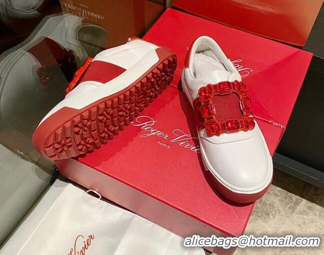 Pretty Style Roger Vivier Very Vivier Strass Buckle Sneakers in Leather White/Red 904075